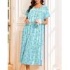 Ekouaer Cotton Nightgowns for Women Long Night Gown Short Sleeve Sleepdress Victorian Sleepwear Nightdress with Pockets(Green Flowers)