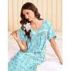 Ekouaer Cotton Nightgowns for Women Long Night Gown Short Sleeve Sleepdress Victorian Sleepwear Nightdress with Pockets(Green Flowers)