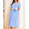 Ekouaer Cotton Nightgowns for Women Long Night Gown Short Sleeve Sleepdress Victorian Sleepwear Nightdress with Pockets(Light Blue)