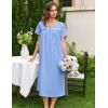 Ekouaer Cotton Nightgowns for Women Long Night Gown Short Sleeve Sleepdress Victorian Sleepwear Nightdress with Pockets(Light Blue)