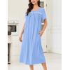 Ekouaer Cotton Nightgowns for Women Long Night Gown Short Sleeve Sleepdress Victorian Sleepwear Nightdress with Pockets(Light Blue)