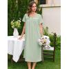 Ekouaer Cotton Nightgowns for Women Long Night Gown Short Sleeve Sleepdress Victorian Sleepwear Nightdress with Pockets(Light Green)