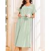 Ekouaer Cotton Nightgowns for Women Long Night Gown Short Sleeve Sleepdress Victorian Sleepwear Nightdress with Pockets(Light Green)
