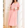 Ekouaer Cotton Nightgowns for Women Long Night Gown Short Sleeve Sleepdress Victorian Sleepwear Nightdress with Pockets(Light Pink)