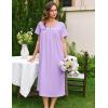 Ekouaer Cotton Nightgowns for Women Long Night Gown Short Sleeve Sleepdress Victorian Sleepwear Nightdress with Pockets(Lilac Purple)
