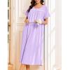Ekouaer Cotton Nightgowns for Women Long Night Gown Short Sleeve Sleepdress Victorian Sleepwear Nightdress with Pockets(Lilac Purple)