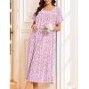 Ekouaer Cotton Nightgowns for Women Long Night Gown Short Sleeve Sleepdress Victorian Sleepwear Nightdress with Pockets(Pink Floral)