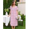 Ekouaer Cotton Nightgowns for Women Long Night Gown Short Sleeve Sleepdress Victorian Sleepwear Nightdress with Pockets(Pink Floral)