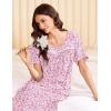 Ekouaer Cotton Nightgowns for Women Long Night Gown Short Sleeve Sleepdress Victorian Sleepwear Nightdress with Pockets(Pink Floral)