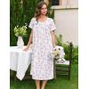 Ekouaer Cotton Nightgowns for Women Long Night Gown Short Sleeve Sleepdress Victorian Sleepwear Nightdress with Pockets(Pink Flowers)