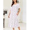 Ekouaer Cotton Nightgowns for Women Long Night Gown Short Sleeve Sleepdress Victorian Sleepwear Nightdress with Pockets(Pink Flowers)