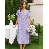 Ekouaer Cotton Nightgowns for Women Long Night Gown Short Sleeve Sleepdress Victorian Sleepwear Nightdress with Pockets(Purple Dots)
