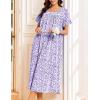 Ekouaer Cotton Nightgowns for Women Long Night Gown Short Sleeve Sleepdress Victorian Sleepwear Nightdress with Pockets(Purple Dots)