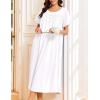 Ekouaer Cotton Nightgowns for Women Long Night Gown Short Sleeve Sleepdress Victorian Sleepwear Nightdress with Pockets(White)