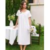 Ekouaer Cotton Nightgowns for Women Long Night Gown Short Sleeve Sleepdress Victorian Sleepwear Nightdress with Pockets(White)