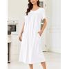 Ekouaer Cotton Nightgowns for Women Long Night Gown Short Sleeve Sleepdress Victorian Sleepwear Nightdress with Pockets(White)