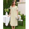 Ekouaer Cotton Nightgowns for Women Long Night Gown Short Sleeve Sleepdress Victorian Sleepwear Nightdress with Pockets(Yellow Floral)
