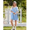 Ekouaer Cotton Nightgowns for Women Short Sleeve Sleep Shirts Crew Neck Night Shirts Soft Color Block Night Gown(Light Blue)