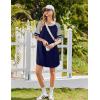 Ekouaer Cotton Nightgowns for Women Short Sleeve Sleep Shirts Crew Neck Night Shirts Soft Color Block Night Gown(Navy Blue)