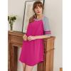 Ekouaer Cotton Nightgowns for Women Short Sleeve Sleep Shirts Crew Neck Night Shirts Soft Color Block Night Gown(Rose Red)