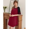 Ekouaer Cotton Nightgowns for Women Short Sleeve Sleep Shirts Crew Neck Night Shirts Soft Color Block Night Gown(Wine Red)