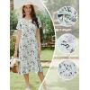 Ekouaer Cotton Nightgowns for Women Soft Long Button Night Gowns Comfy House Dress with Pockets Short Sleeve Sleepwear S-3XL(Light Green Flowers)