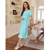Ekouaer Cotton Nightgowns for Women Soft Long Button Night Gowns Comfy House Dress with Pockets Short Sleeve Sleepwear S-3XL(Line Flowers)
