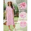 Ekouaer Cotton Nightgowns for Women Soft Long Button Night Gowns Comfy House Dress with Pockets Short Sleeve Sleepwear S-3XL(Pink Flower)