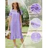 Ekouaer Cotton Nightgowns for Women Soft Long Button Night Gowns Comfy House Dress with Pockets Short Sleeve Sleepwear S-3XL(Purple Florals)