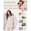 Ekouaer Lounge Sets for Women Comfy Pajamas Set 2 Piece Outfits Short Sleeve Tops and Wide Leg Pants with Large Pockets(Army Green)
