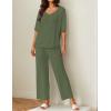 Ekouaer Lounge Sets for Women Comfy Pajamas Set 2 Piece Outfits Short Sleeve Tops and Wide Leg Pants with Large Pockets(Army Green)