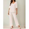 Ekouaer Lounge Sets for Women Comfy Pajamas Set 2 Piece Outfits Short Sleeve Tops and Wide Leg Pants with Large Pockets(Beige)