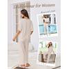 Ekouaer Lounge Sets for Women Comfy Pajamas Set 2 Piece Outfits Short Sleeve Tops and Wide Leg Pants with Large Pockets(Beige)