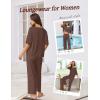Ekouaer Lounge Sets for Women Comfy Pajamas Set 2 Piece Outfits Short Sleeve Tops and Wide Leg Pants with Large Pockets(Brown)