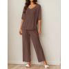 Ekouaer Lounge Sets for Women Comfy Pajamas Set 2 Piece Outfits Short Sleeve Tops and Wide Leg Pants with Large Pockets(Brown)