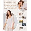 Ekouaer Lounge Sets for Women Comfy Pajamas Set 2 Piece Outfits Short Sleeve Tops and Wide Leg Pants with Large Pockets(Camel)