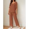 Ekouaer Lounge Sets for Women Comfy Pajamas Set 2 Piece Outfits Short Sleeve Tops and Wide Leg Pants with Large Pockets(Camel)