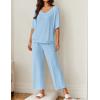 Ekouaer Lounge Sets for Women Comfy Pajamas Set 2 Piece Outfits Short Sleeve Tops and Wide Leg Pants with Large Pockets(Clear Blue)