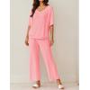 Ekouaer Lounge Sets for Women Comfy Pajamas Set 2 Piece Outfits Short Sleeve Tops and Wide Leg Pants with Large Pockets(Coral Pink)