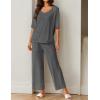 Ekouaer Lounge Sets for Women Comfy Pajamas Set 2 Piece Outfits Short Sleeve Tops and Wide Leg Pants with Large Pockets(Dark Gray)