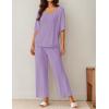 Ekouaer Lounge Sets for Women Comfy Pajamas Set 2 Piece Outfits Short Sleeve Tops and Wide Leg Pants with Large Pockets(Lilac)