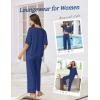 Ekouaer Lounge Sets for Women Comfy Pajamas Set 2 Piece Outfits Short Sleeve Tops and Wide Leg Pants with Large Pockets(Navy)