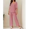 Ekouaer Lounge Sets for Women Comfy Pajamas Set 2 Piece Outfits Short Sleeve Tops and Wide Leg Pants with Large Pockets(Old Rose)