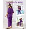 Ekouaer Lounge Sets for Women Comfy Pajamas Set 2 Piece Outfits Short Sleeve Tops and Wide Leg Pants with Large Pockets(Purple)