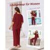 Ekouaer Lounge Sets for Women Comfy Pajamas Set 2 Piece Outfits Short Sleeve Tops and Wide Leg Pants with Large Pockets(Wine Red)