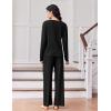 Ekouaer Lounge Sets for Women Comfy Ribbed Knit Pajamas Fall Long Sleeve Sleepwear 2 Piece Casual Loungewear,S-XXL(Black)