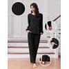 Ekouaer Lounge Sets for Women Comfy Ribbed Knit Pajamas Fall Long Sleeve Sleepwear 2 Piece Casual Loungewear,S-XXL(Black)