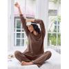 Ekouaer Lounge Sets for Women Comfy Ribbed Knit Pajamas Fall Long Sleeve Sleepwear 2 Piece Casual Loungewear,S-XXL(Brown)