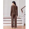 Ekouaer Lounge Sets for Women Comfy Ribbed Knit Pajamas Fall Long Sleeve Sleepwear 2 Piece Casual Loungewear,S-XXL(Brown)