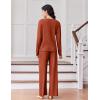Ekouaer Lounge Sets for Women Comfy Ribbed Knit Pajamas Fall Long Sleeve Sleepwear 2 Piece Casual Loungewear,S-XXL(Caramel)